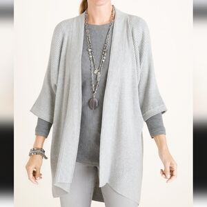 Chico's Ribbed Coolmax Cardigan Open Front Cotton Blend Chico's Size 2 LightGray